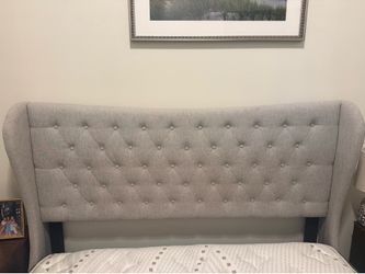 Grey wingback fabric queen headboard