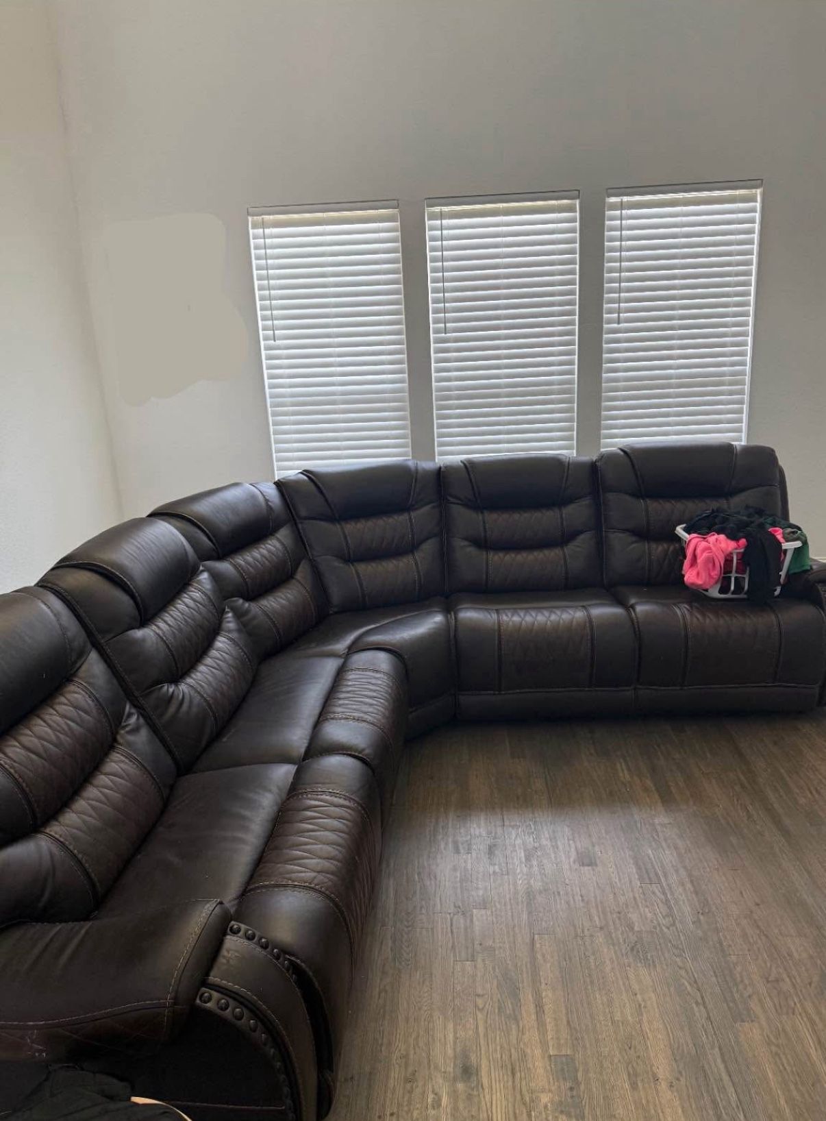 Ashley brand Dark Brown Leather Couch With 3 Recliners