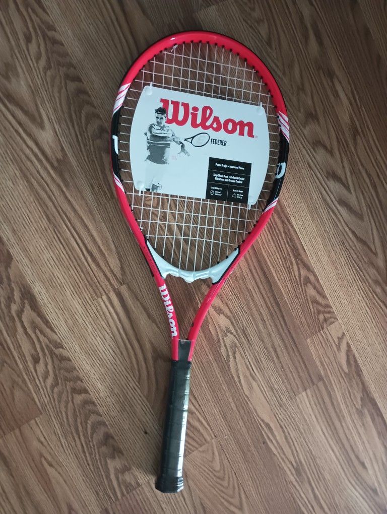 Federer Adult Recreational Tennis Racket - Grip Size 3 - 4 3/8", Red/White/Black