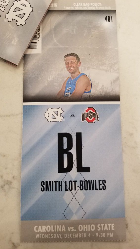 UNC - OHIO STATE PARKING PASS RIGHT BESIDE THE DEAN DOME.