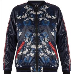The Upside Women’s Navy Cherry Blossom Bomber Jacket, Size Large