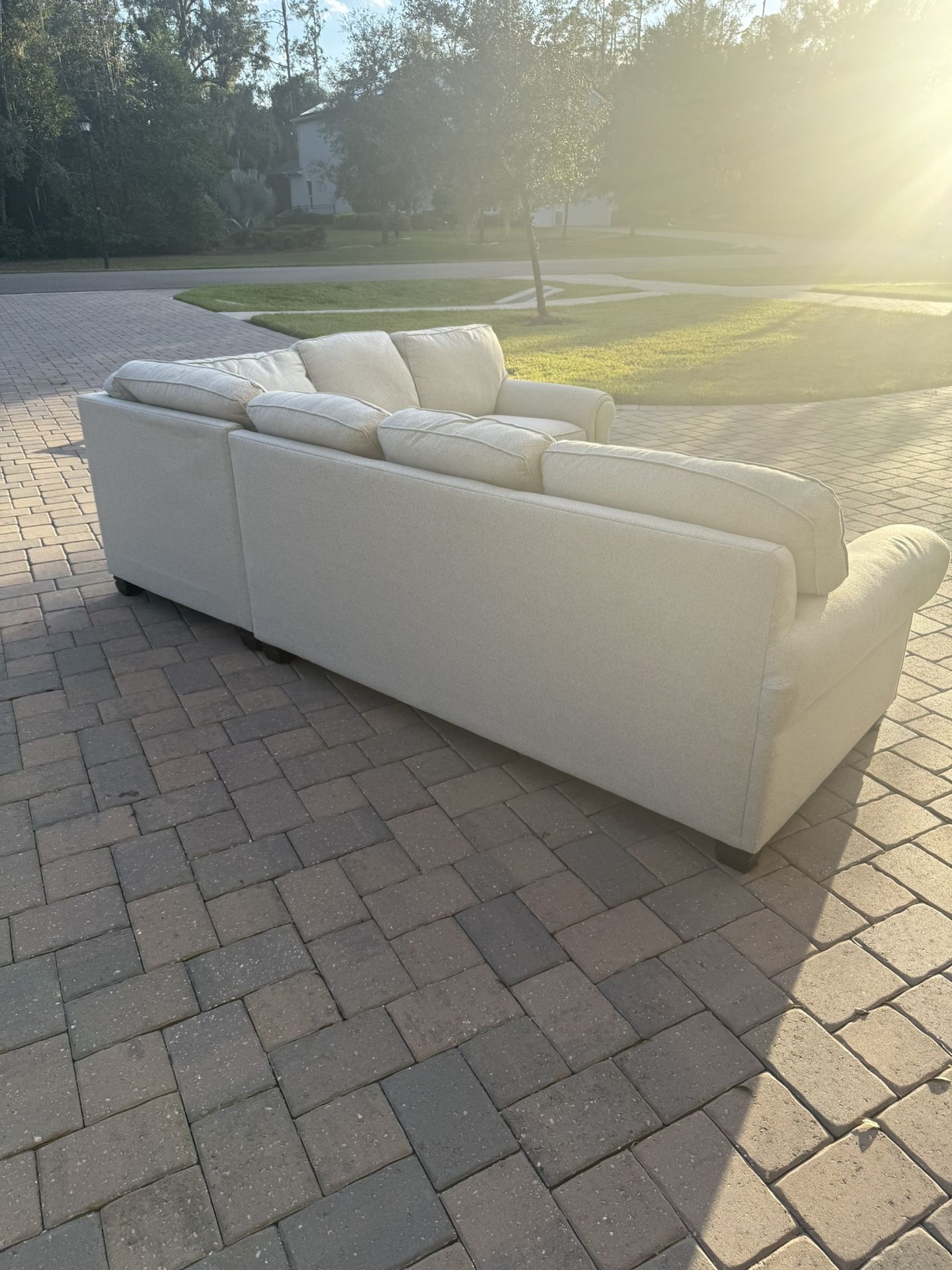 Large 3-Piece Sectional Sofa – Neutral Beige Fabric, Excellent Condition