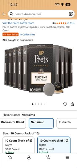 Peet's Espresso Nerissimo Dark Roast Capsules 100 Count