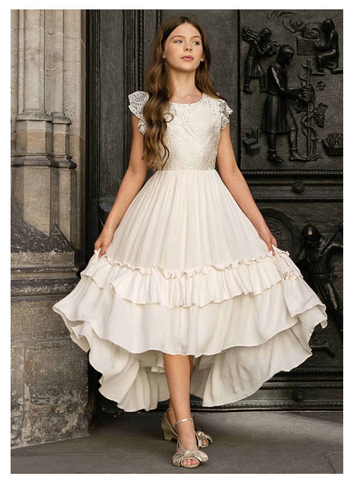 NWT Joyfolie Sz 7 Lacy Petticoat Dress in Cream