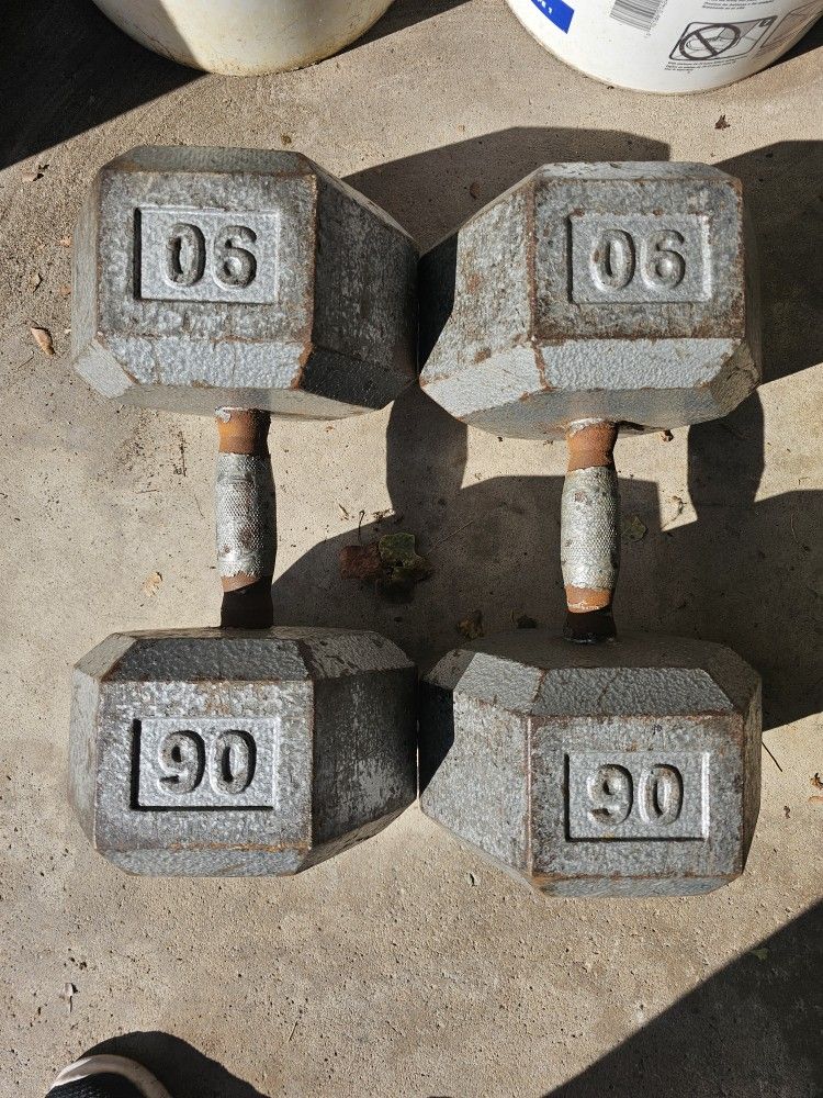 Pair 90lbs Metal Hex Dumbbells
