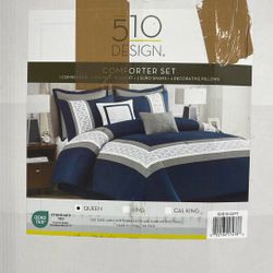 510 DESIGN QUEEN Powell Embroidered Navy Comforter Set 