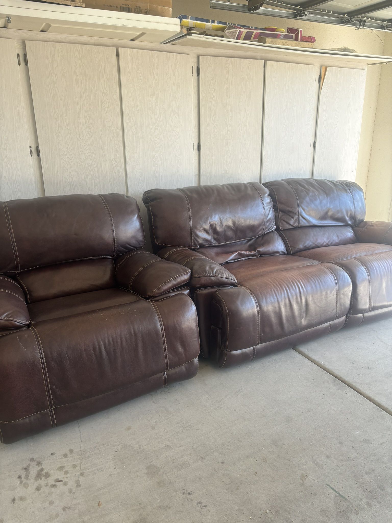 Free Leather Reclining Couch and Recliner Set