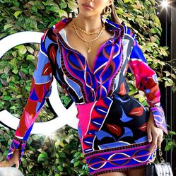 NWT, Lavishly Paris Vibrant Multicolored Shirt and Skirt Set