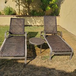 Pool Lounge Chairs With  Small Metal Round Table