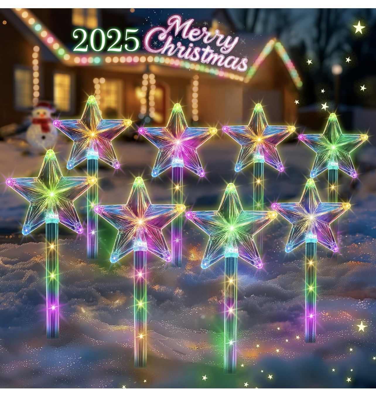 Solar Christmas Decorations Outdoor——8 Pack Colorful Star