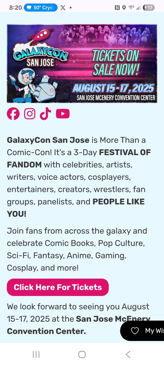 1 Weekend VIP pass To Galaxycon San Jose