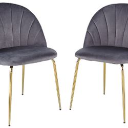 W145 modern gray dining chair (set of 2) with iron tube golden legs, velvet cushion and comfortable backrest 52x96 inch