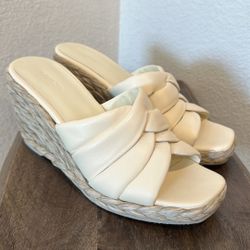 Vince Gilian Leather Espadrille Wedge Ivory Sandals Size 8.5