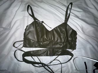 Olive Faux Leather Lace-Up Crop Top