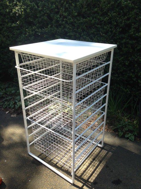 Storables Vintage Large White Metal Storage Rack With 4 Wire Baskets
