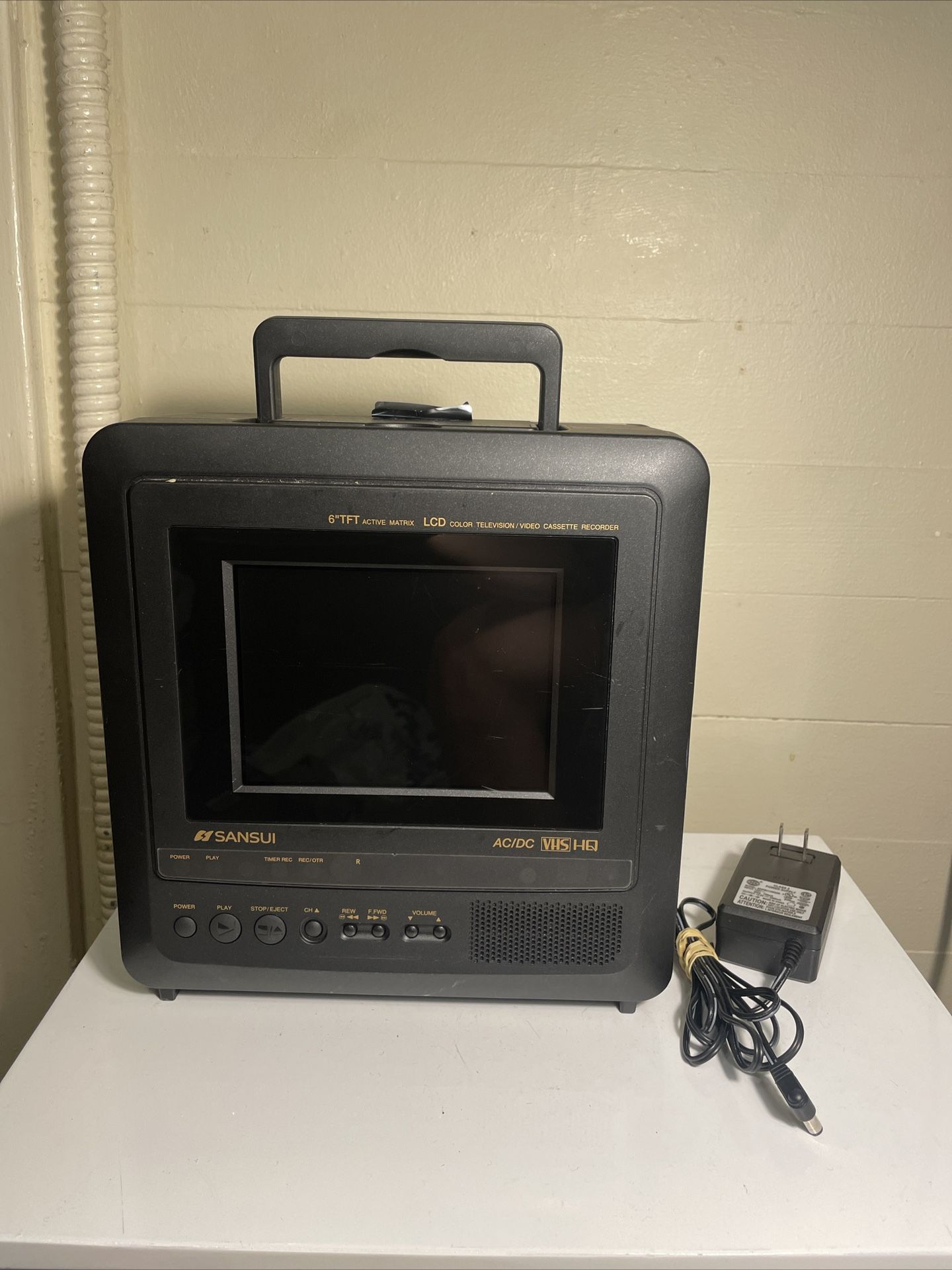 Vintage Sansui 6-Inch LCD Portable AC/DC Television w/Built-In VCR VHS player