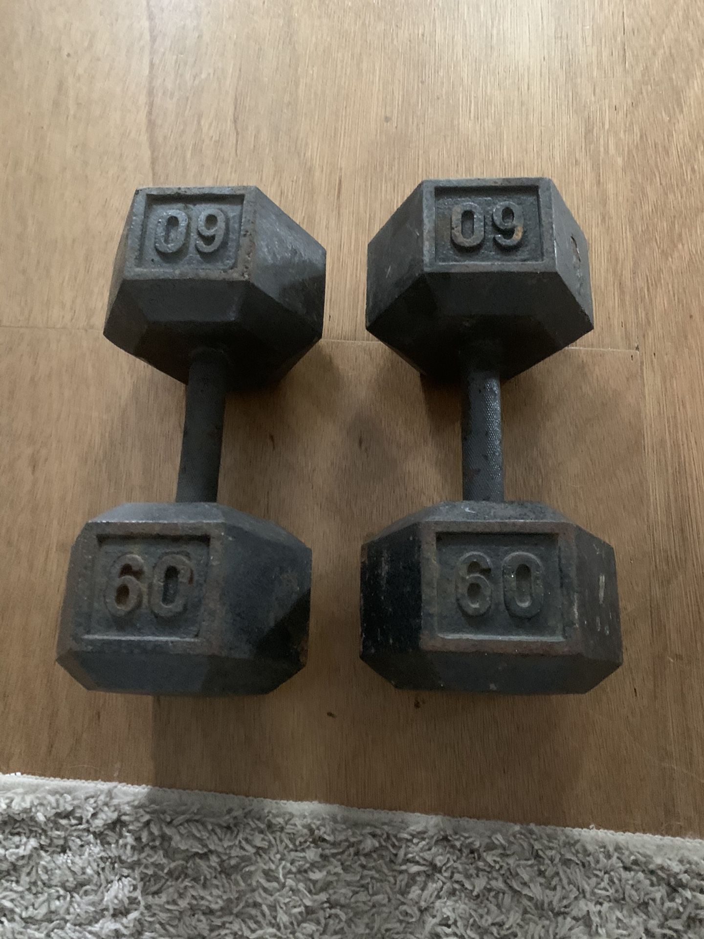 60lb Pair of Metal Hex Dumbbells Weights