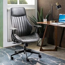 KL200 ovios Ergonomic Home Office Chair, Mid-Century Modern Faux Leather Chairs with Padded Armrests, Comfy High Back Swivel Rolling Executive Compute