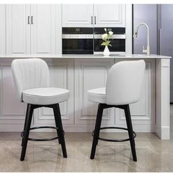 MINCETA Counter Stools,26" 360 Free Swivel Vertical Line Modern Upholstered Counter Height Bar Stools,Set of 2,PU in Light Gray (CH14)