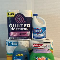 Quilted Northern Toilet Paper, Dawn Dish Soap, Bounty Essentials, Gain Pods, & Clorox 