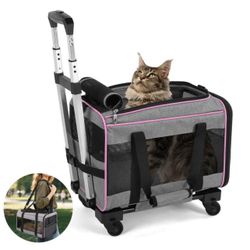 Portable Pet Rolling Carrier for Small Medium Dogs Cats, Pink, 33LB Limit (31)