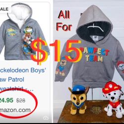 $15 For All Like New Bundle of Paw Patrol Hoodie and Plushies 3 including dize 3T