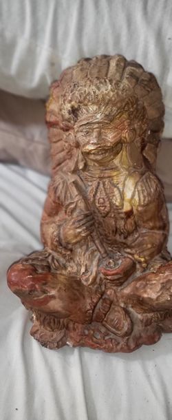 Vintage American Indian Sitting Chiaf Statue  Mission Swiri Clay 9" inches tall