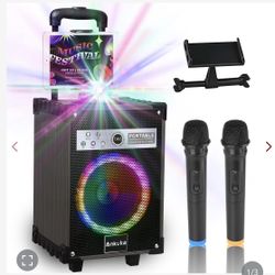 Ankuka Karaoke Machine, Portable Bluetooth Speaker With Disco Lights,Subwoofer PA System With 2 Wireless Microphones For Christmas,Birthday Party