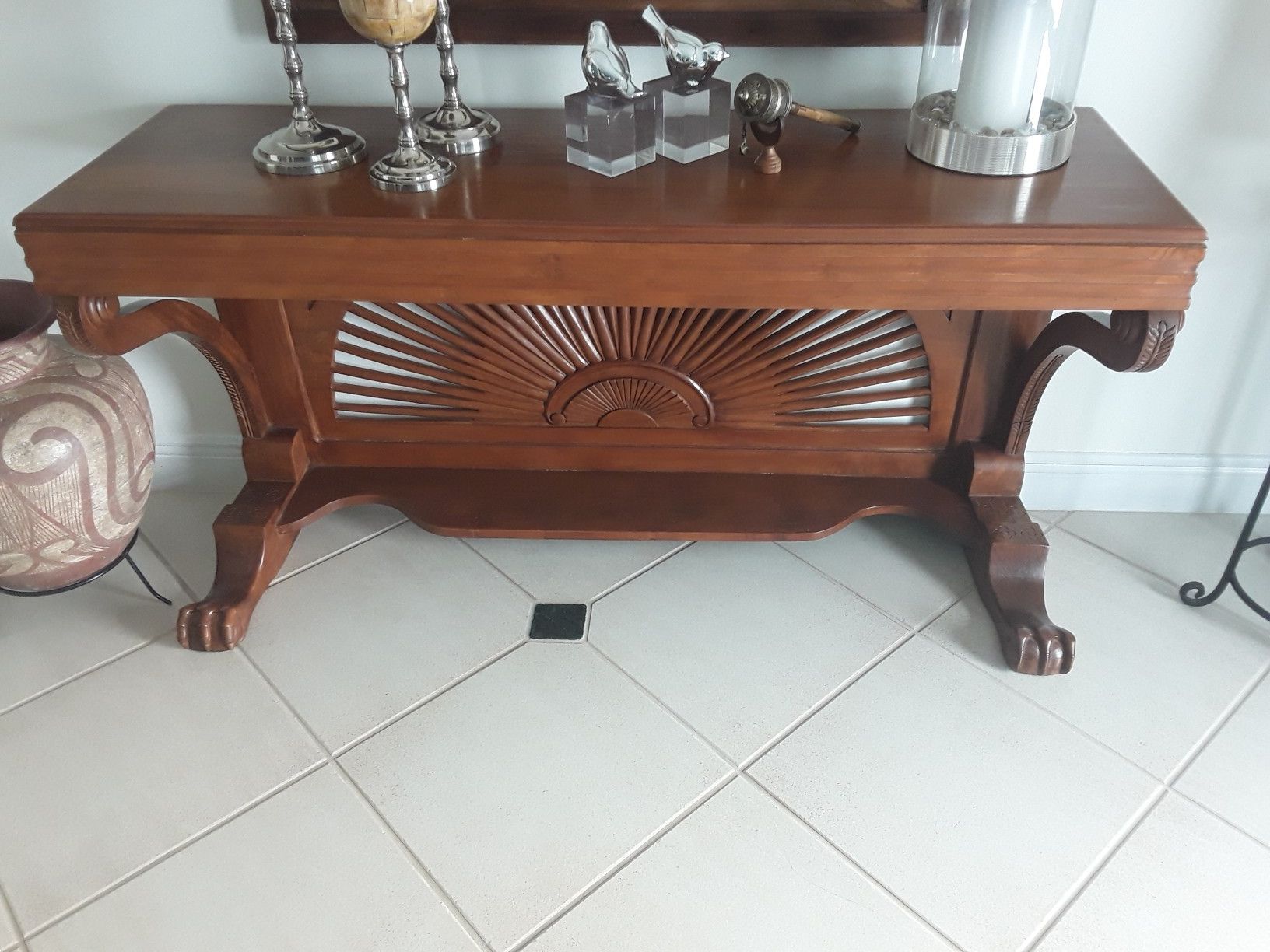 Carved teak console table