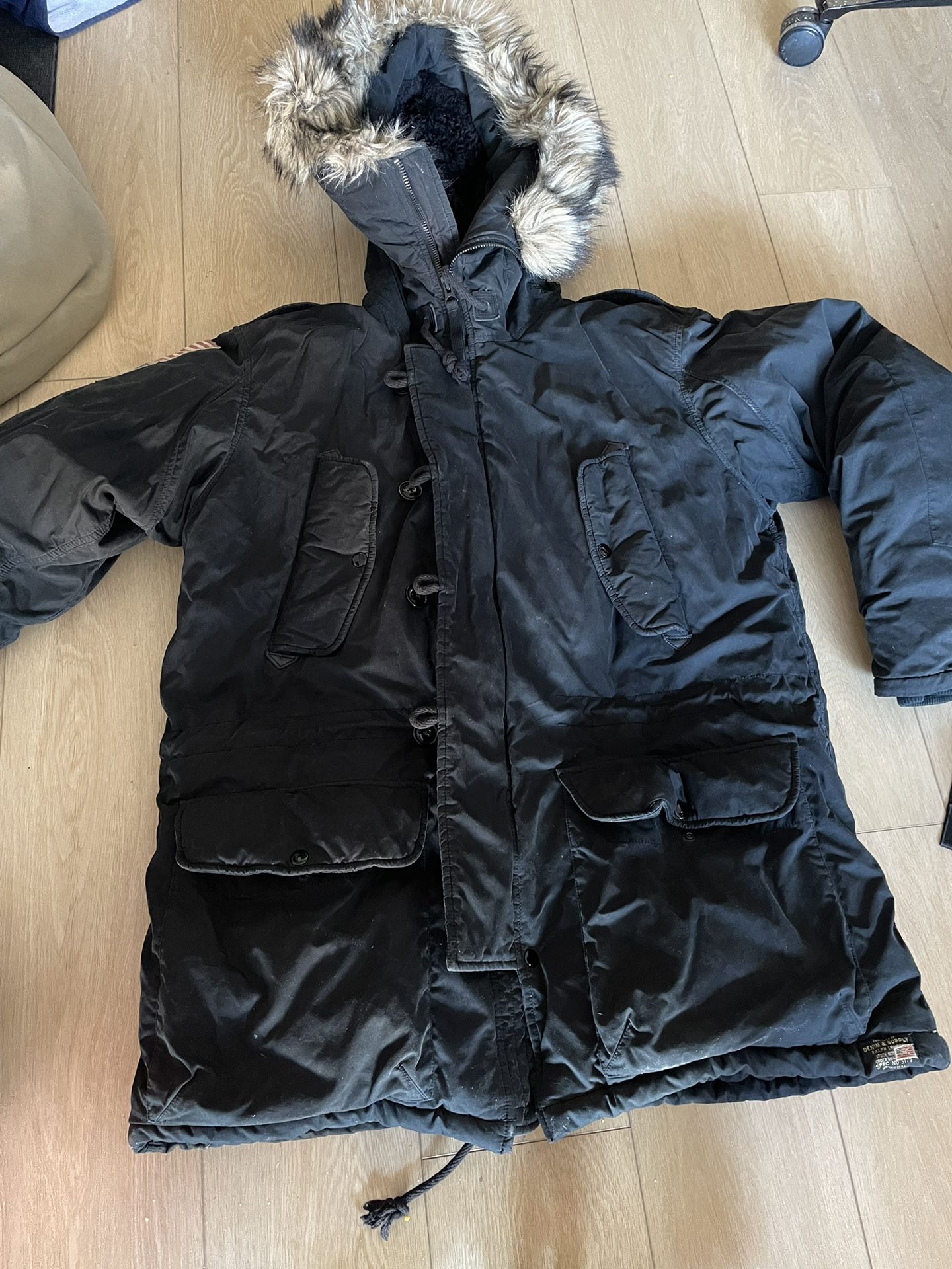 Used Authentic Polo Ralph Lauren Denim & Supply Black USA Winter Coat Size XL