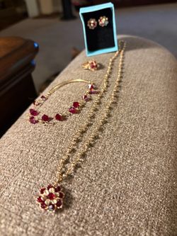 Red Crystal Gold-Tone Jewelry Set