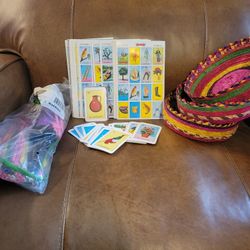 Loteria Cards- large& small and 3 woven bowels and ballons with pump