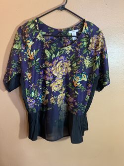 Bar II Purple Floral Peplum Blouse with Yellow & Green Accents XL