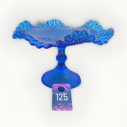 Colbolt Blue Hobnail Ruffle Edge Footed Dish