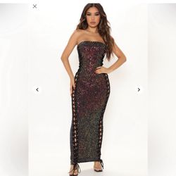 FASHION NOVA- NWT- Women’s Large Sequin Lace-Up Multicolor Dress
