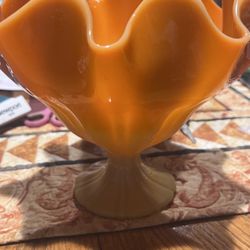 Orange Fluted Pedestal Mid Century Dish