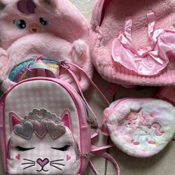 Set Of 4 Kid Backpacks In Pink , Shoulder Bags Kid Gears 