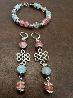 Elegant Silver and Pink and Blue Quartz  Jewelry Set