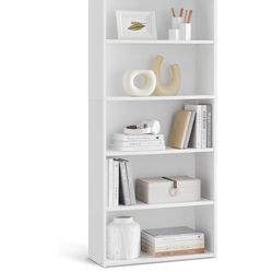 Bookshelf 5-Tier Open Bookcase with Adjustable Storage Shelves Floor Standing Unit White