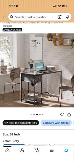 Grey 39-Inch Writing Desk with Drawer