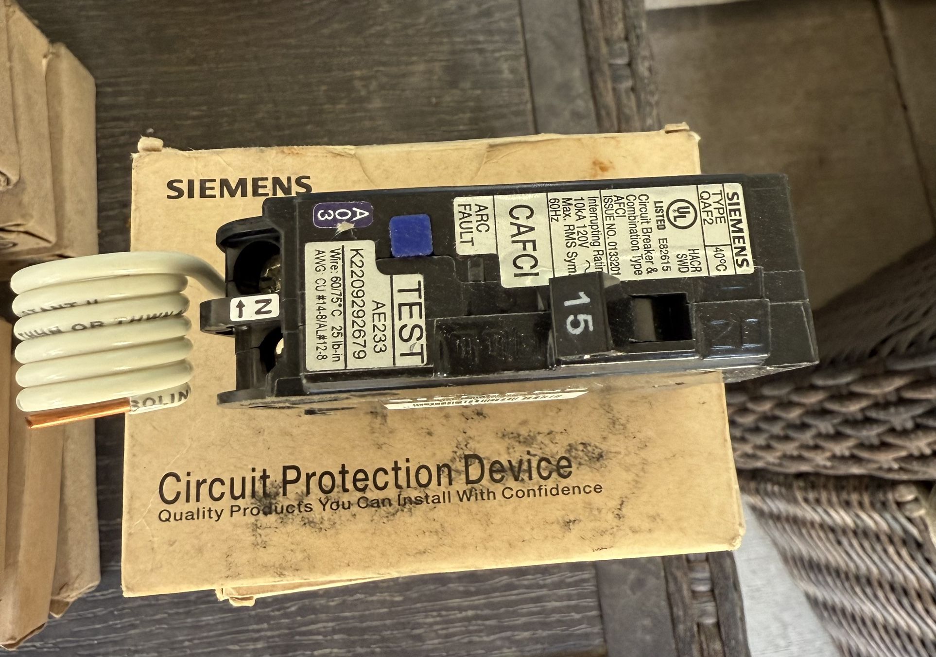 Siemens 15 amp Arc Fault breaker