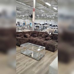 Brown Jumbo corduroy sectional pull out sofa bed sleeper sofa