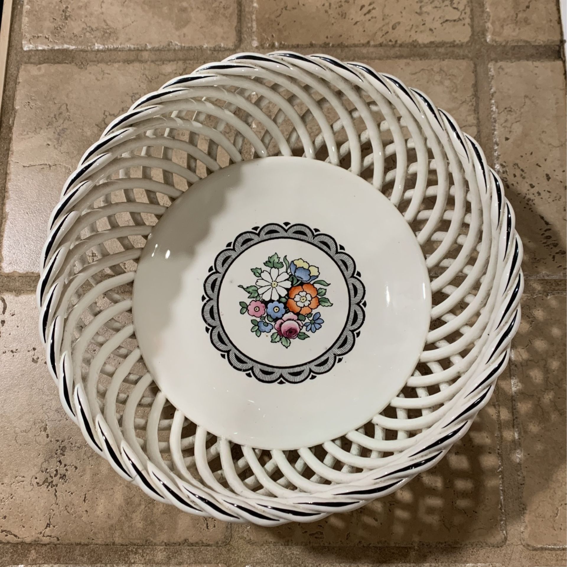 Antique RVR Porcelain Bone China Basket Weave Bowl