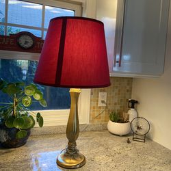 Solid Brass Lamp With Red Lamp Shed 