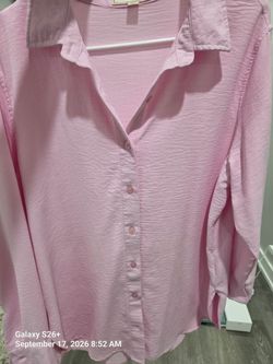 Pink Button-Down Long Sleeve Blouse