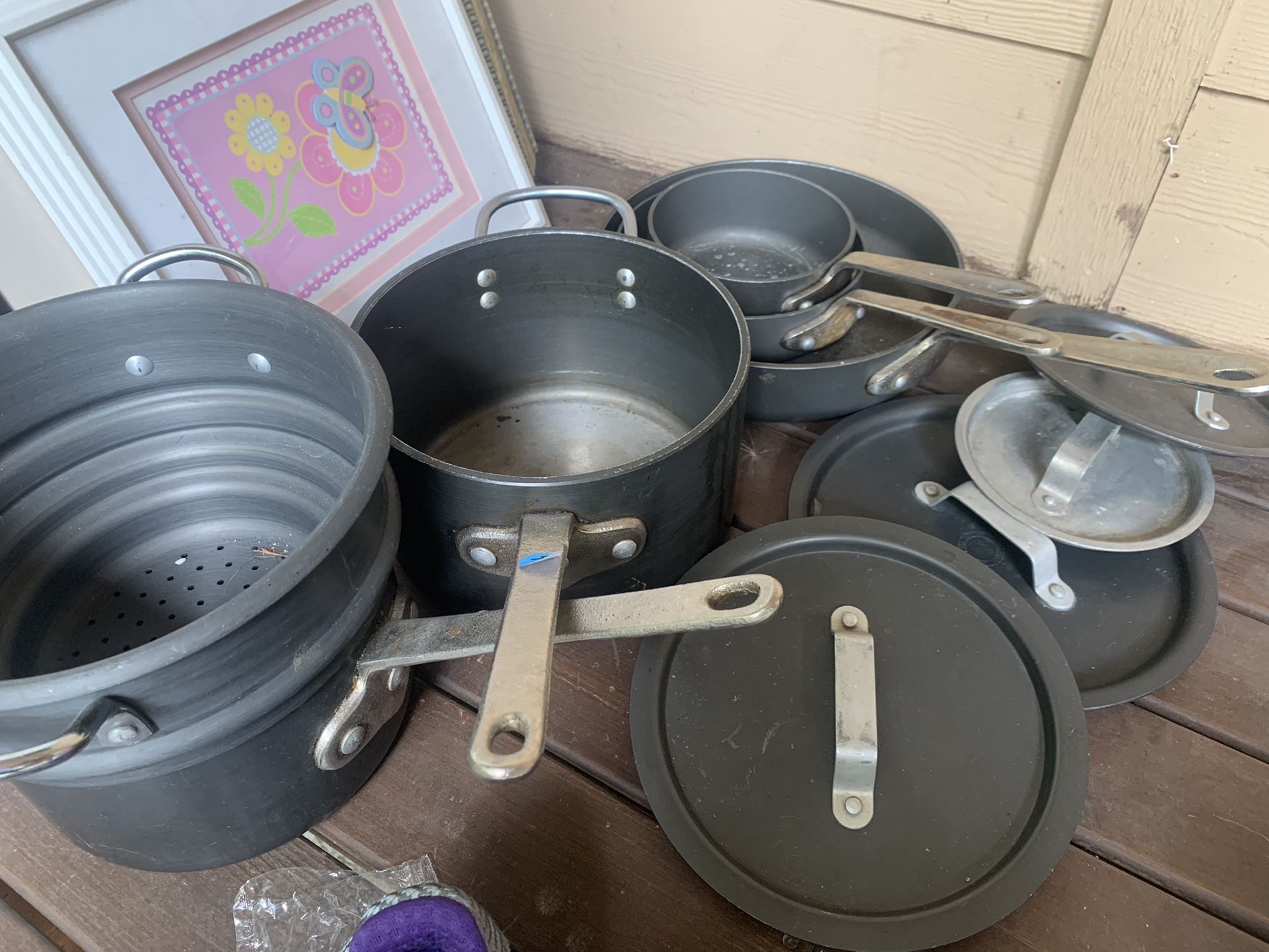 Camping Pots, Pans, And Steamer With Lids