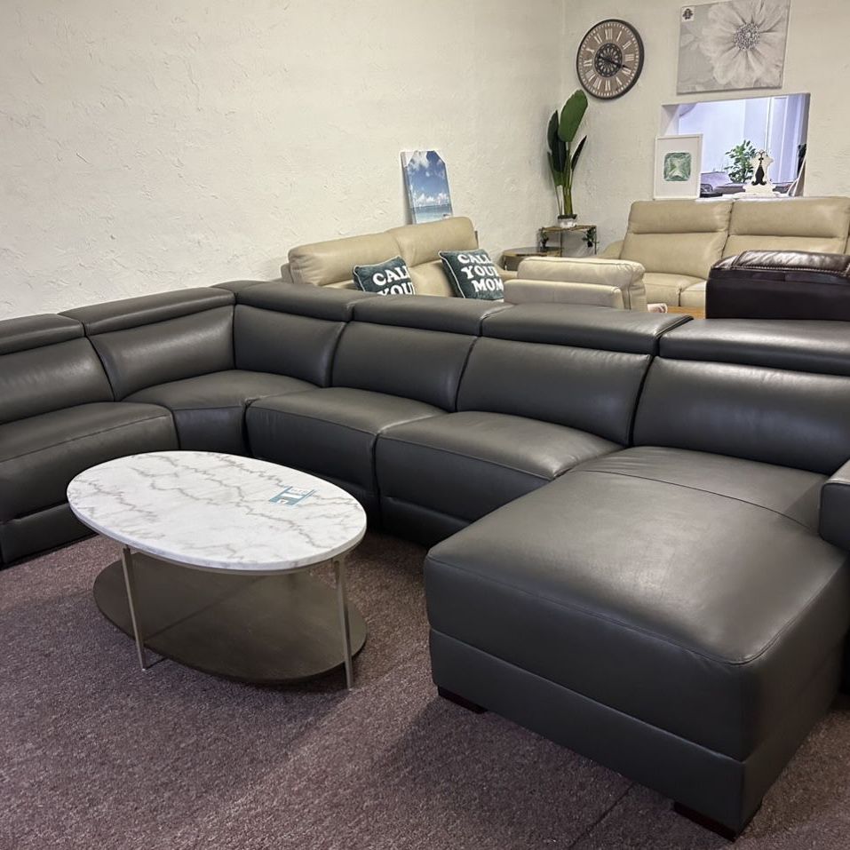 100% Real Leather Sectional With 2 Power Recliners- Nevio