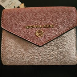 Michael Kors Jet Set Charm Pink White Logo Med Envelope Trifold Wallet