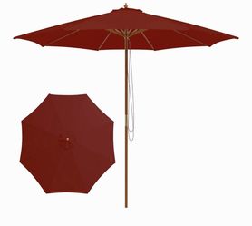 10FT Patio Umbrella, Outdoor Table Market Umbrella w/8 Wooden Ribs, 3 Adjustable Heights, Rope Pulley System, Detachable Pole, Wooden Patio Umbrella f