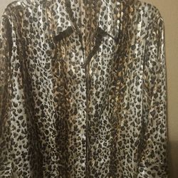 Womens Leopard Print JAIPUR Sheer Romantic Long Sleeve Blouse Sz XL